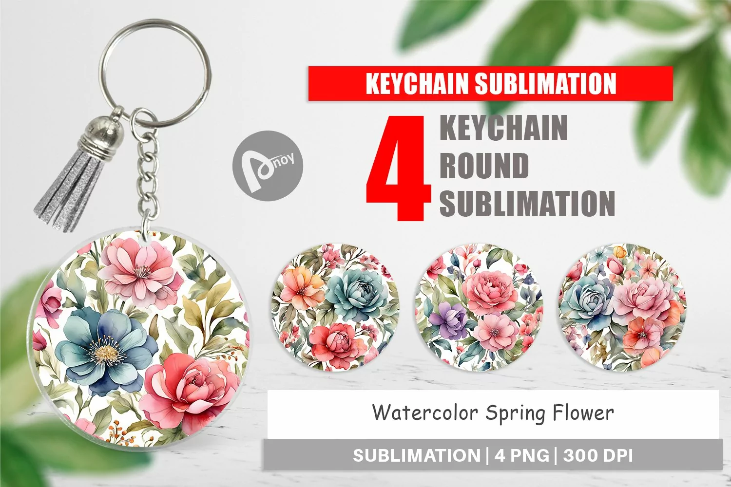 Keychain Watercolor Spring Flower product image 1