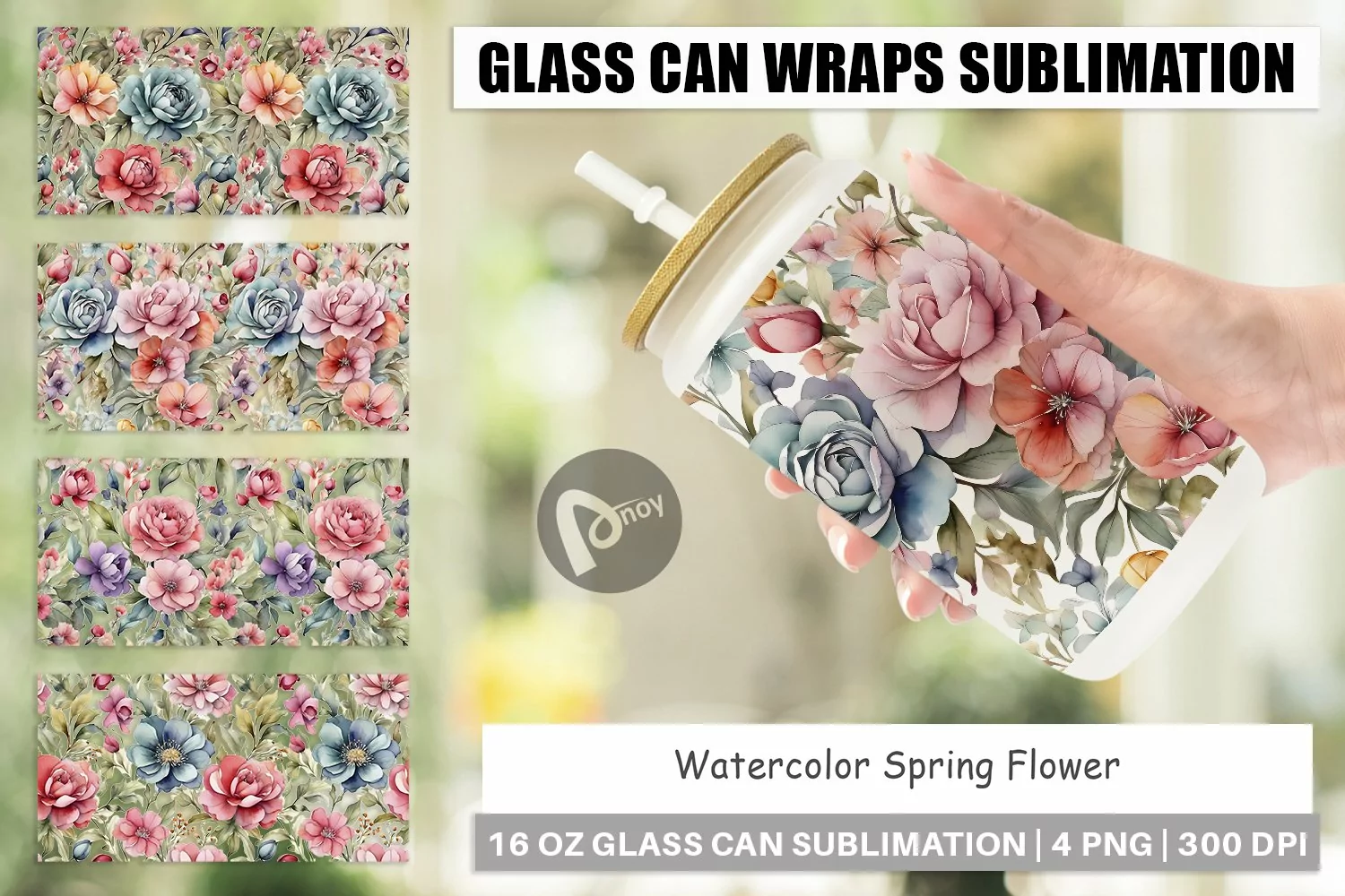 Glass Can Wraps Watercolor Spring Flower product image 1