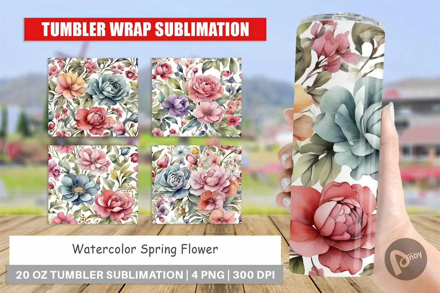 Tumbler Sublimation Wrap Watercolor Spring Flower product image 1