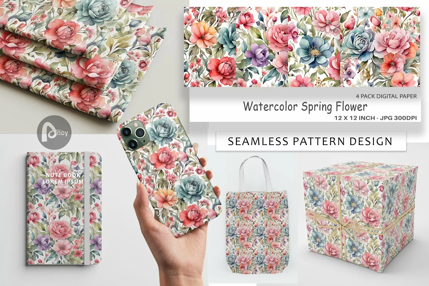 Digital Paper Watercolor Spring Flower product image 1
