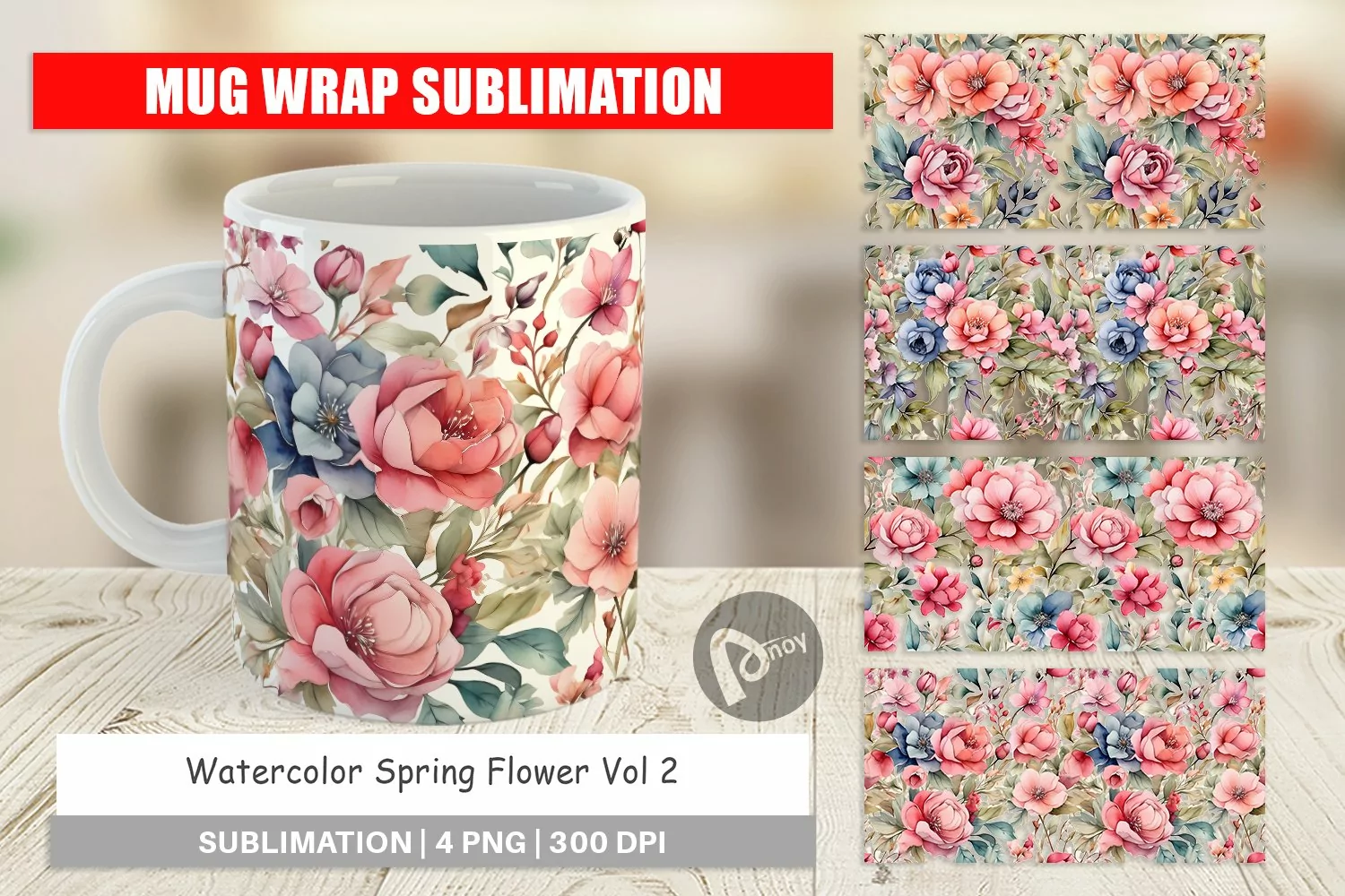 Mug Wrap Design Watercolor Spring Flower product image 1