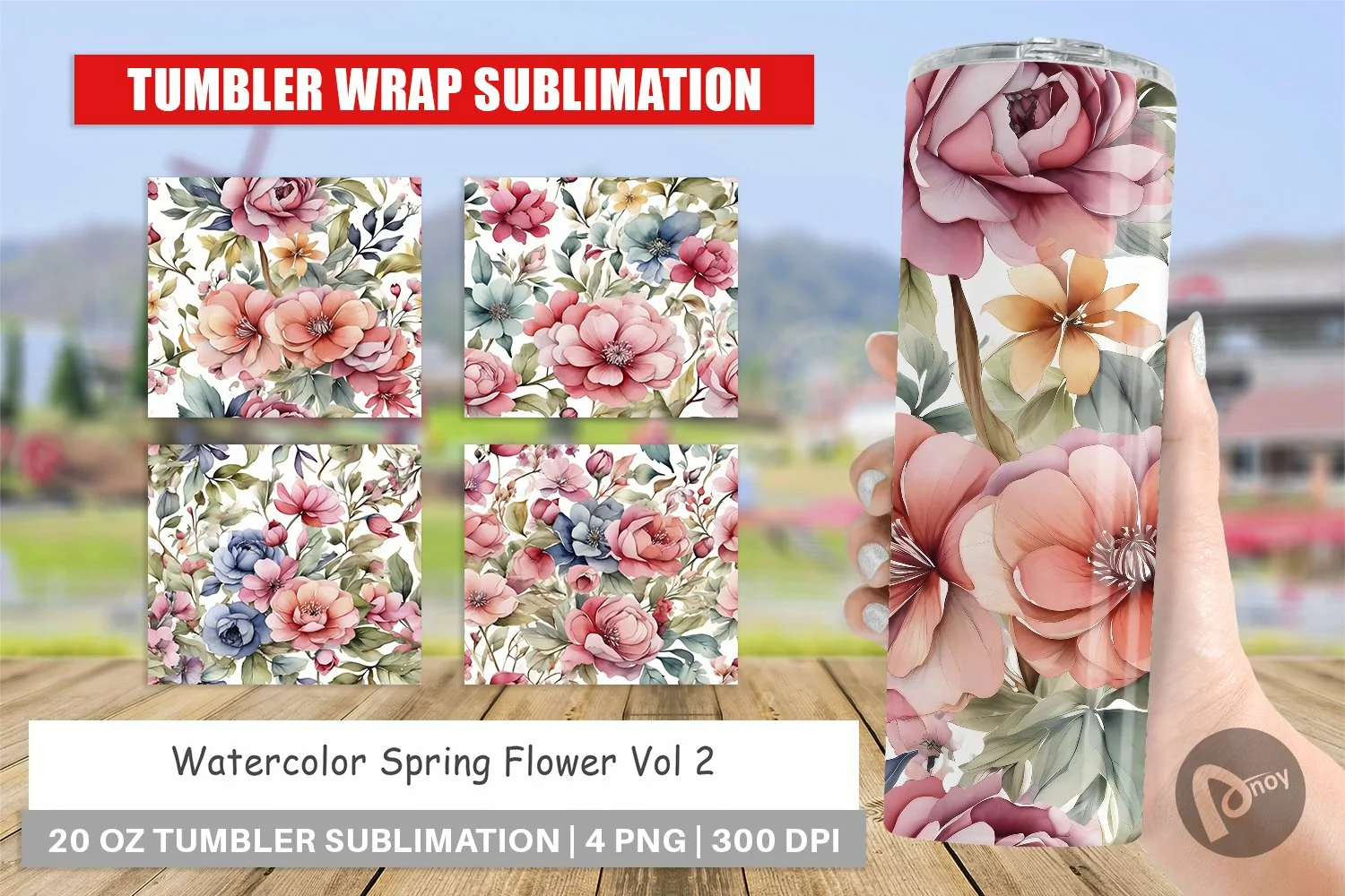 Tumbler Sublimation Wrap Watercolor Spring Flower product image 1