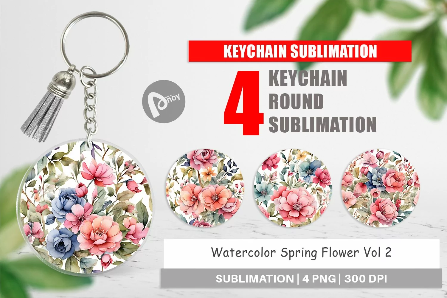 Keychain Watercolor Spring Flower product image 1