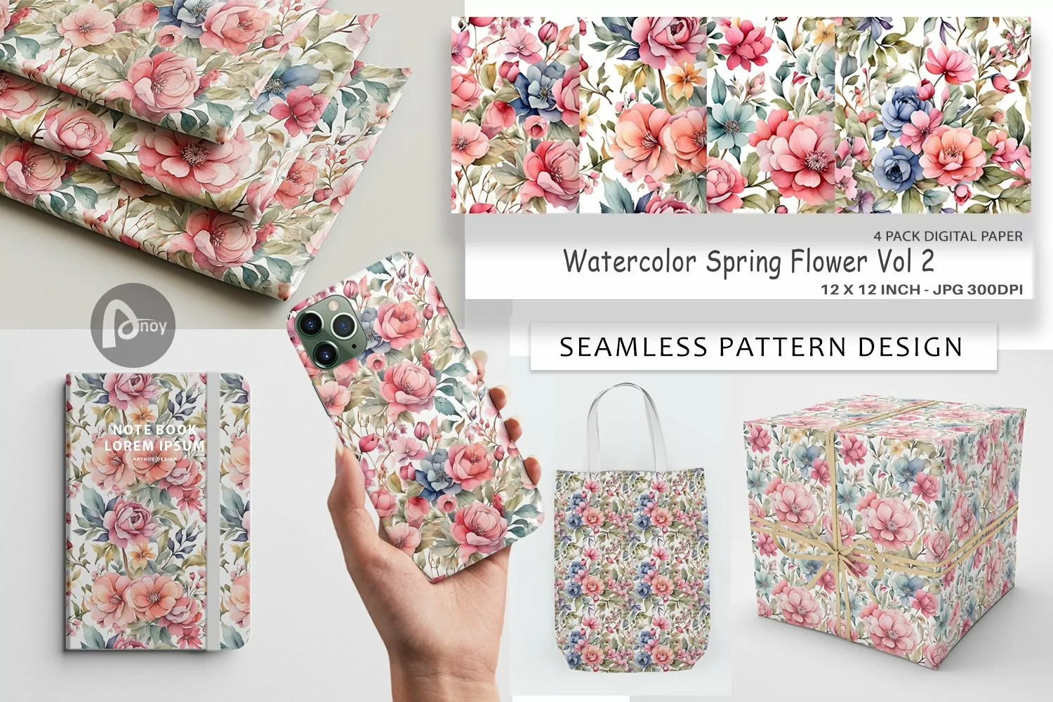 Digital Paper Watercolor Spring Flower product image 1
