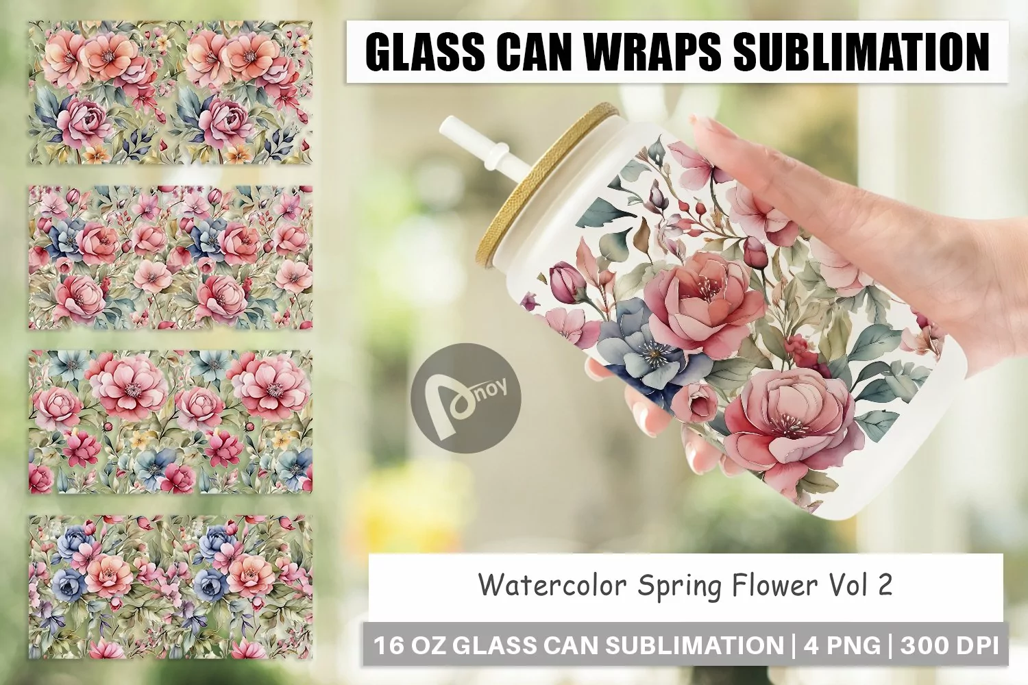 Glass Can Wraps Watercolor Spring Flower product image 1