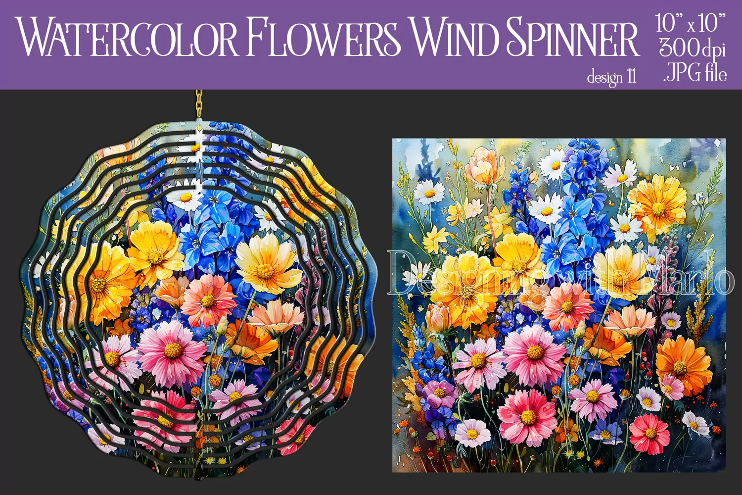 Floral Spinner, Watercolor Spring Flowers Wind Spinner, d11 product image 1