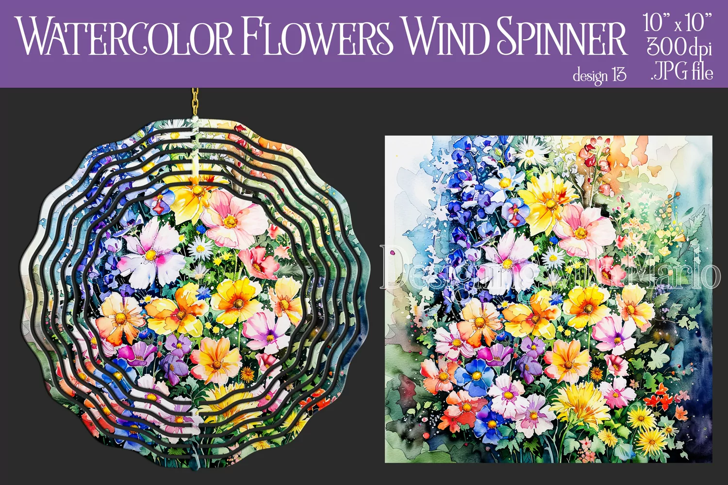 Floral Spinner, Watercolor Spring Flowers Wind Spinner, d13 product image 1