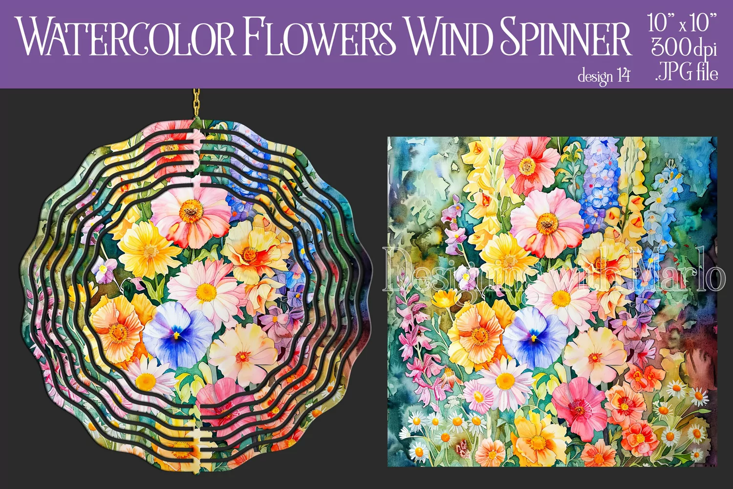 Floral Spinner, Watercolor Spring Flowers Wind Spinner, d14 product image 1