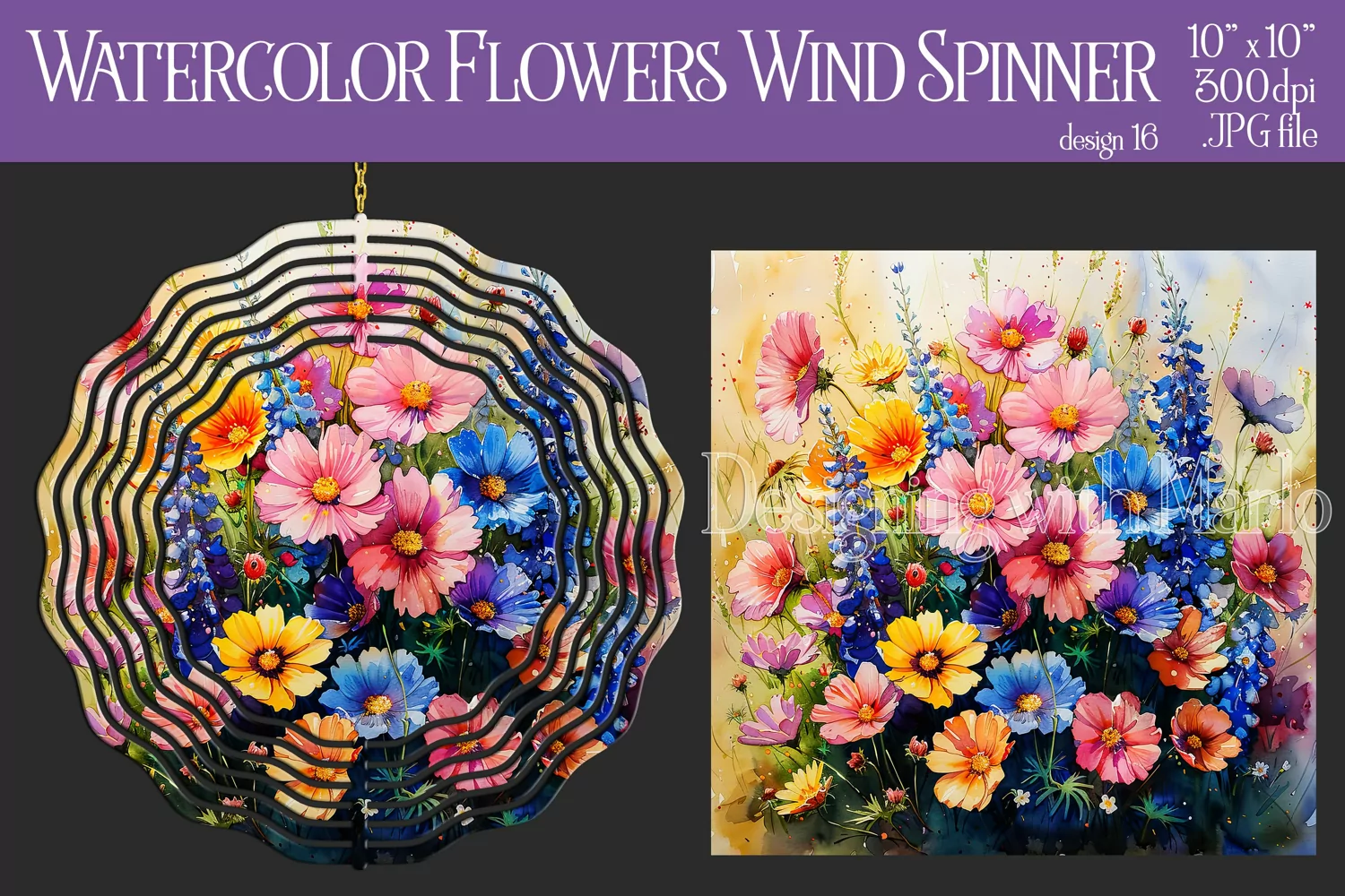 Floral Spinner, Watercolor Spring Flowers Wind Spinner, d16 product image 1