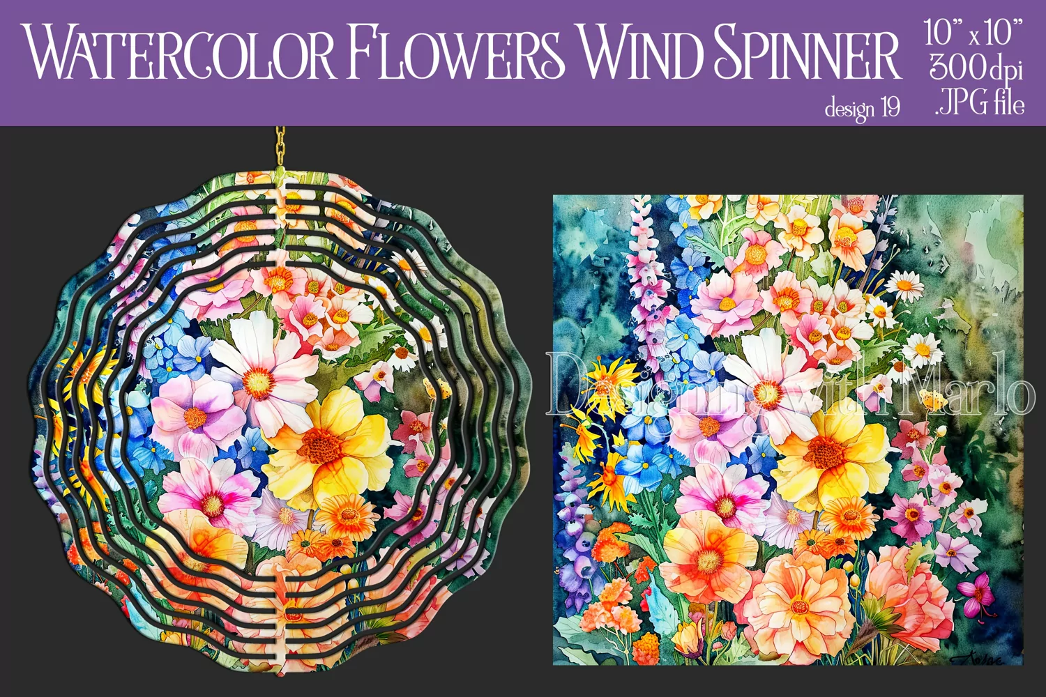 Floral Spinner, Watercolor Spring Flowers Wind Spinner, d19 product image 1