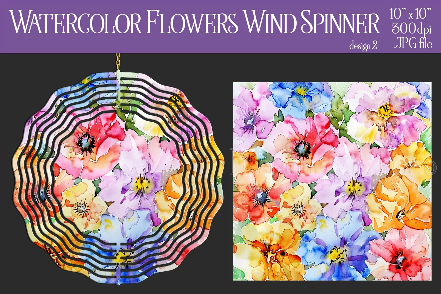 Floral Spinner, Watercolor Spring Flowers Wind Spinner, d2 product image 1