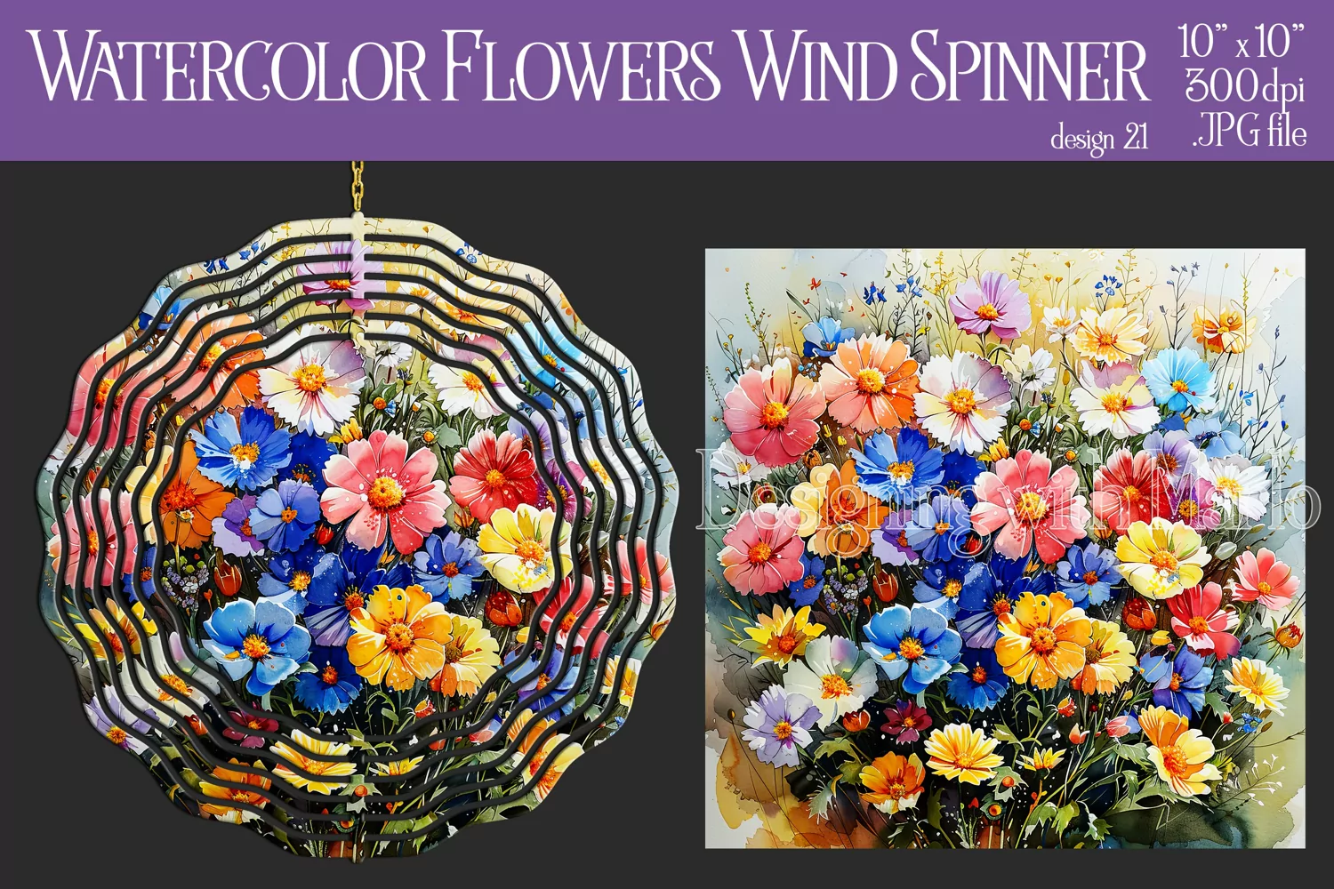 Floral Spinner, Watercolor Spring Flowers Wind Spinner, d21 product image 1