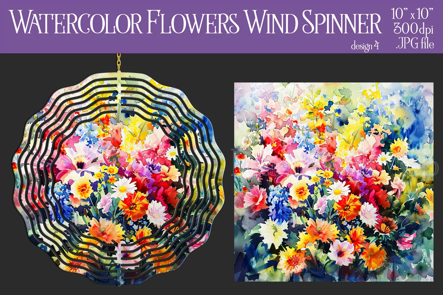 Floral Spinner, Watercolor Spring Flowers Wind Spinner, d4 product image 1