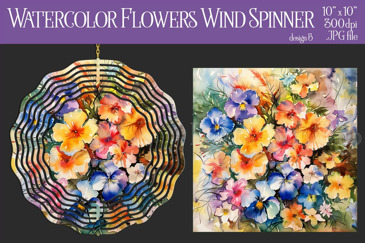 Floral Spinner, Watercolor Spring Flowers Wind Spinner, d5 product image 1