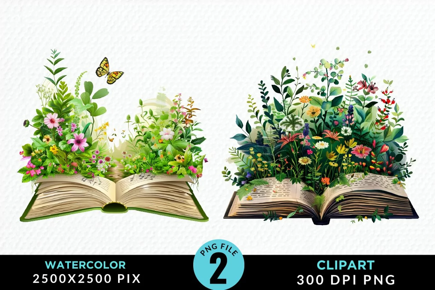 Watercolor Spring Flowers Books Clipart product image 1