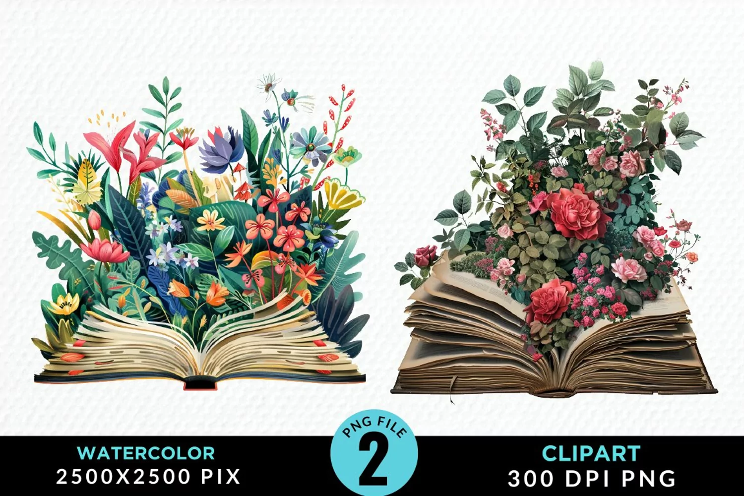 Watercolor Spring Flowers Books Clipart product image 1
