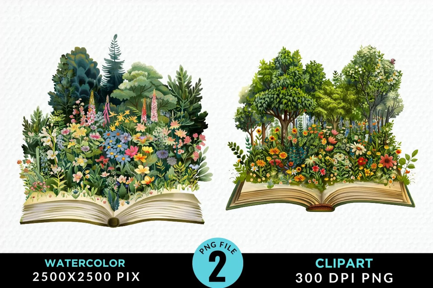 Watercolor Spring Flowers Books Art Clipart product image 1