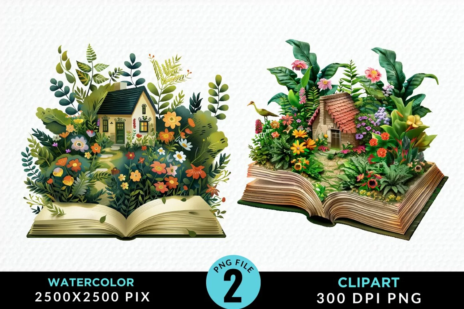 Watercolor Spring Flowers Books Art Clipart product image 1