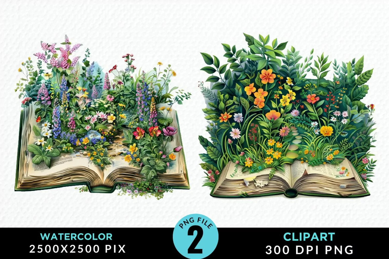 Watercolor Spring Flowers Books Art Clipart product image 1