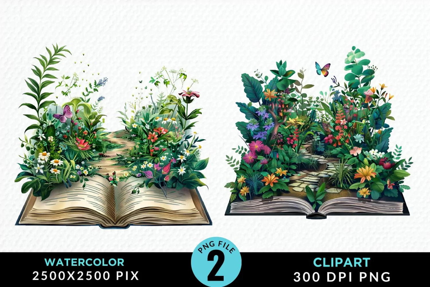 Watercolor Spring Flowers Books Clipart product image 1