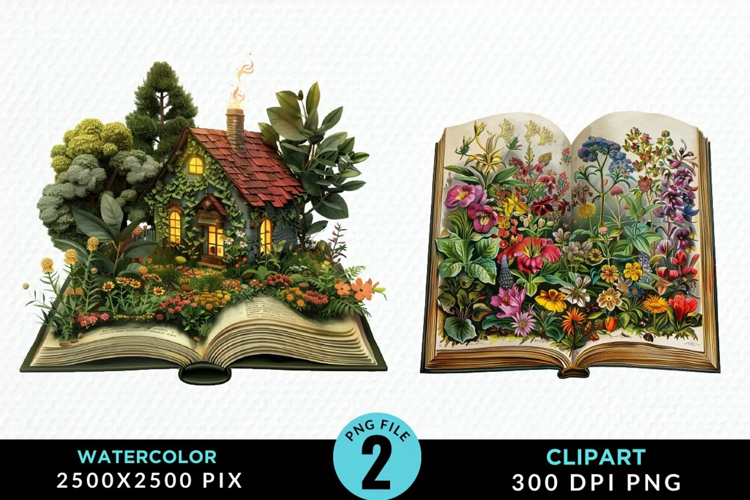 Watercolor Spring Flowers Books Clipart product image 1