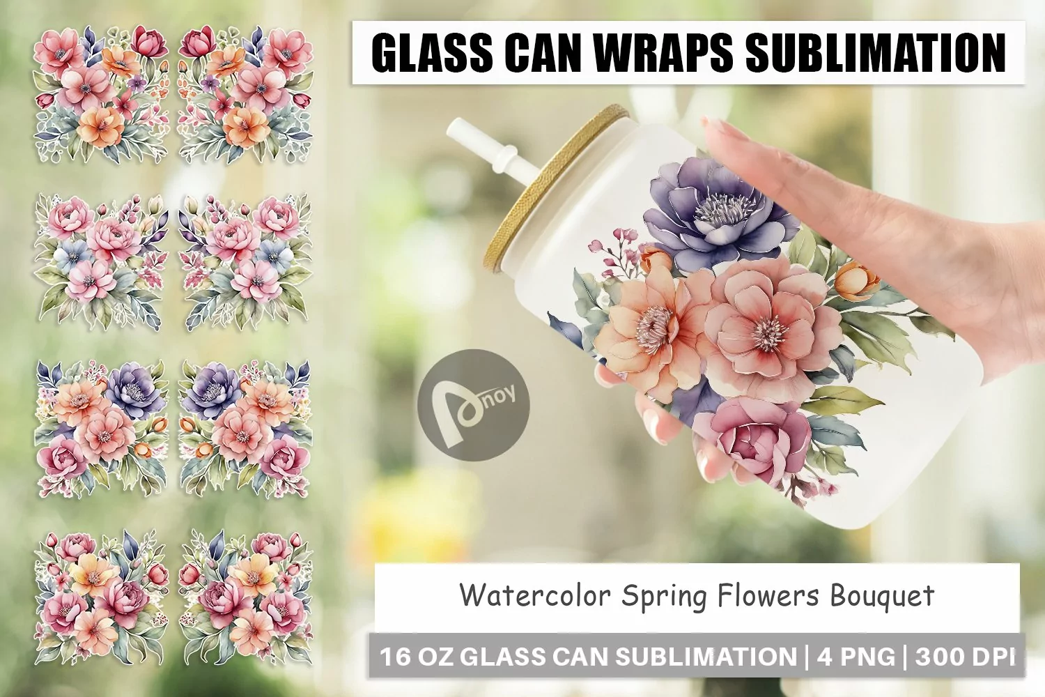 Glass Can Wraps Spring Flowers Bouquet product image 1