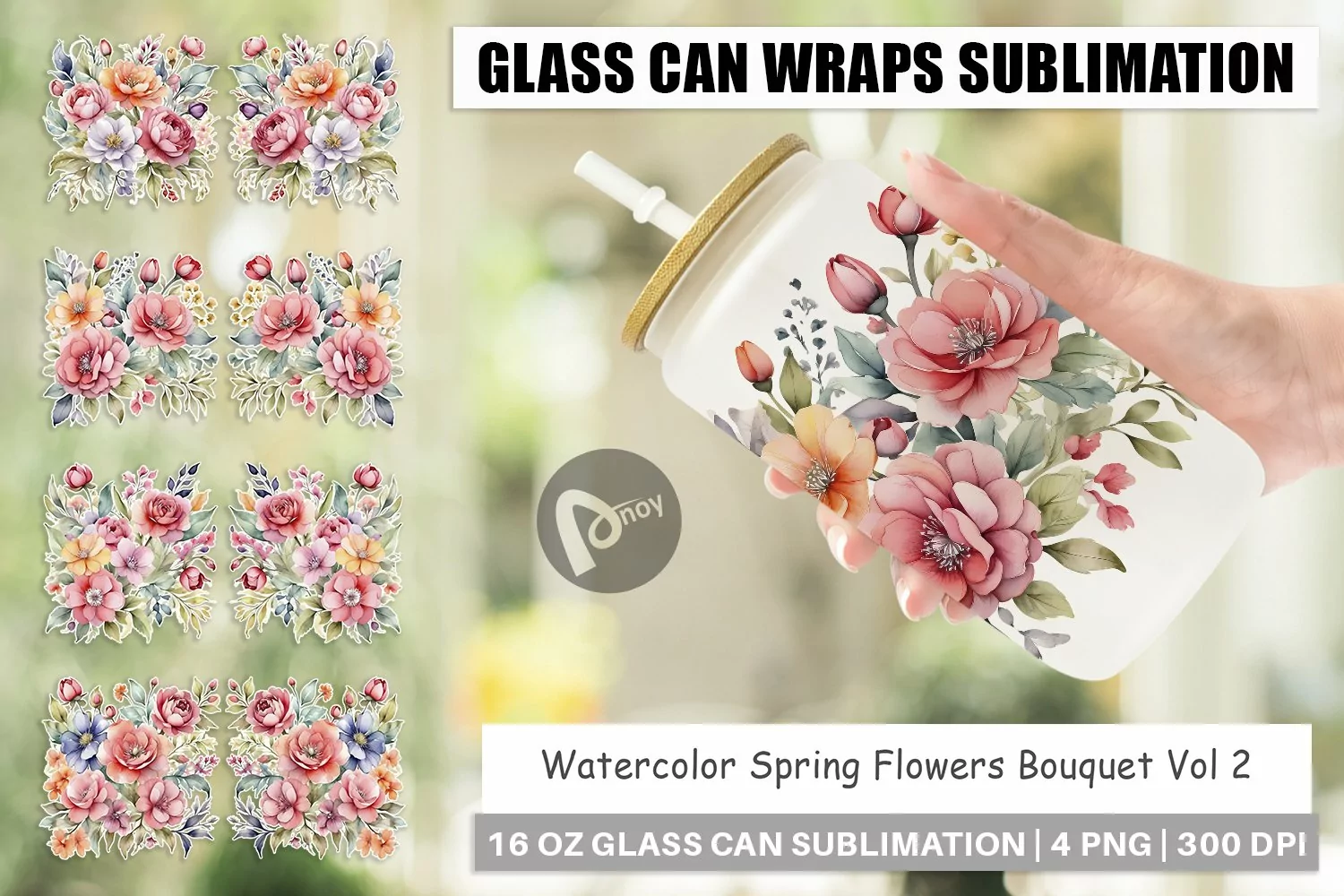 Glass Can Wraps Spring Flowers Bouquet product image 1