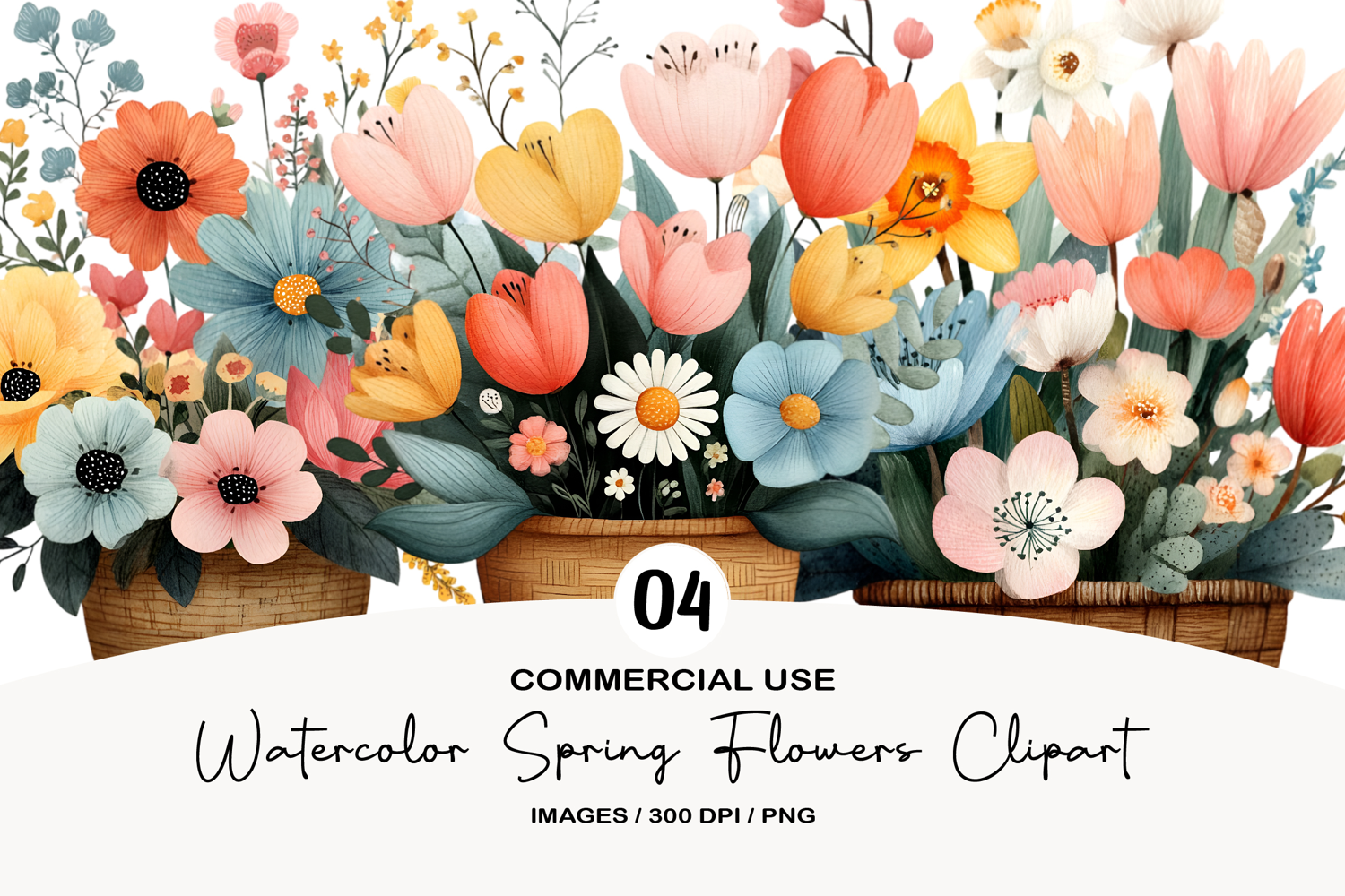 Watercolor Spring Flowers Clipart product image 1