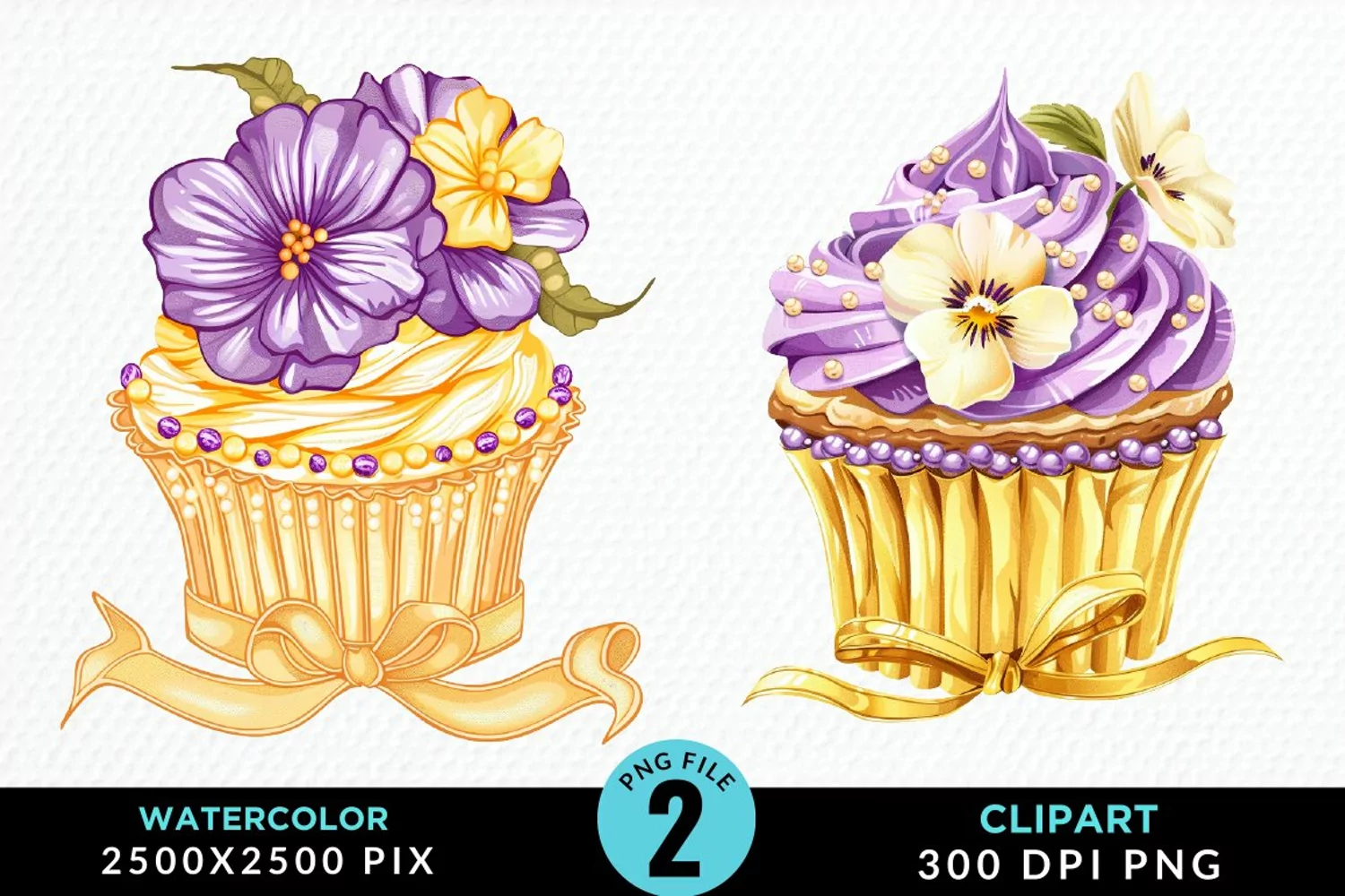 Watercolor Spring Flowers Cupcake PNG Clipart product image 1
