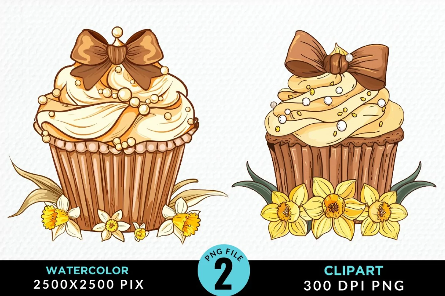 Watercolor Spring Flowers Cupcake PNG Clipart product image 1