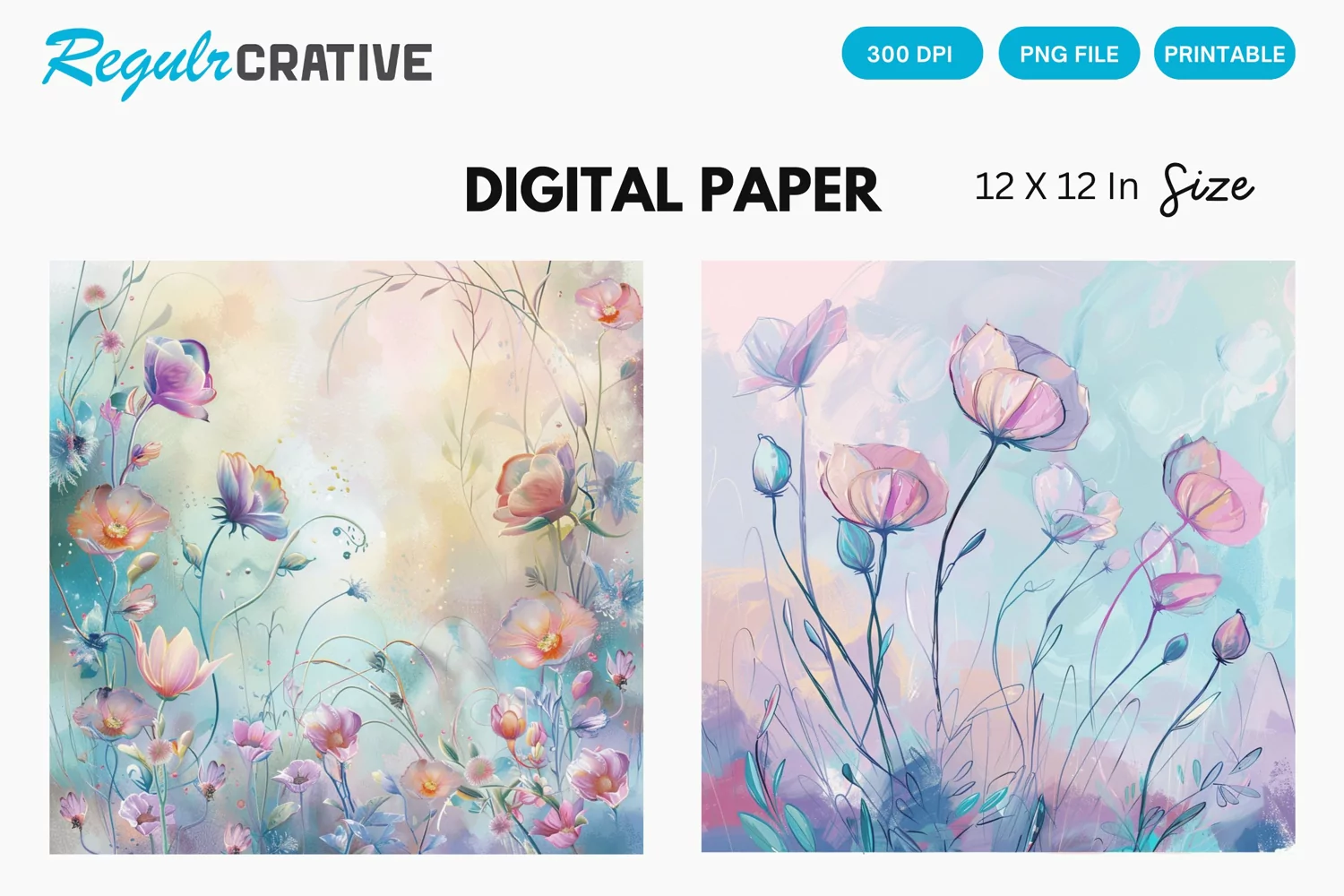 Watercolor Spring Flowers Digital Paper, Floral Background product image 1