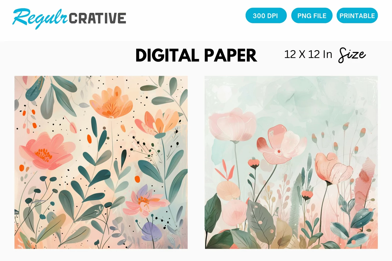 Watercolor Spring Flowers Digital Paper, Floral Background product image 1
