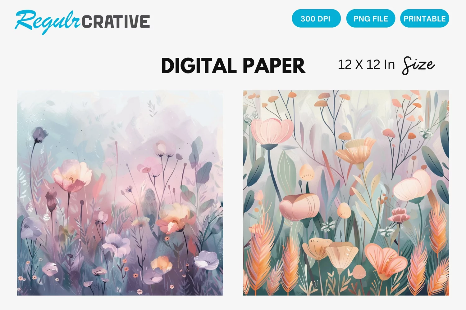 Watercolor Spring Flowers Digital Paper, Floral Background product image 1