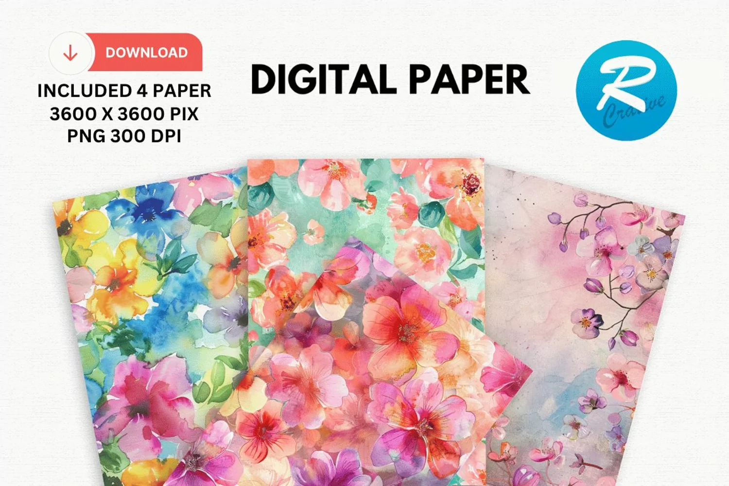 Watercolor Spring Flowers Digital Paper, Spring Background product image 1
