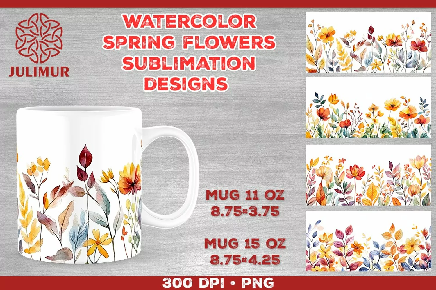 Blooming Spring Watercolor Flowers Mug Sublimation Design product image 1