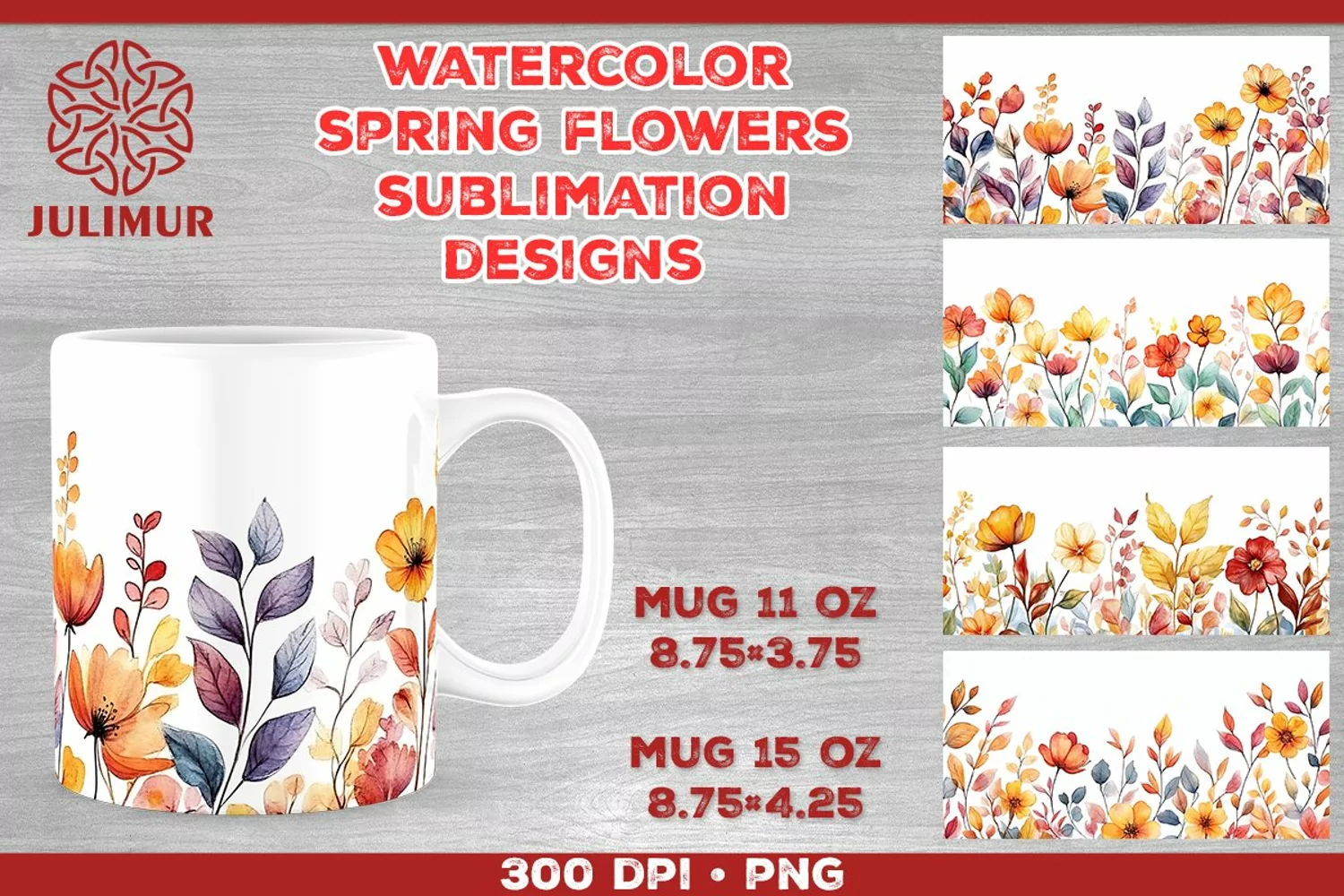 Blooming Spring Watercolor Flowers Mug Sublimation Design product image 1