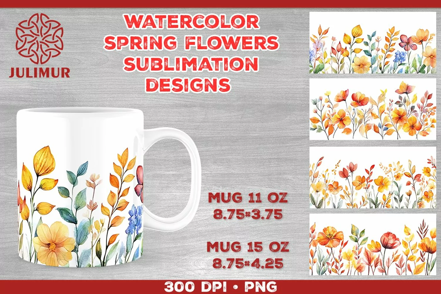 Blooming Spring Watercolor Flowers Mug Sublimation Design product image 1