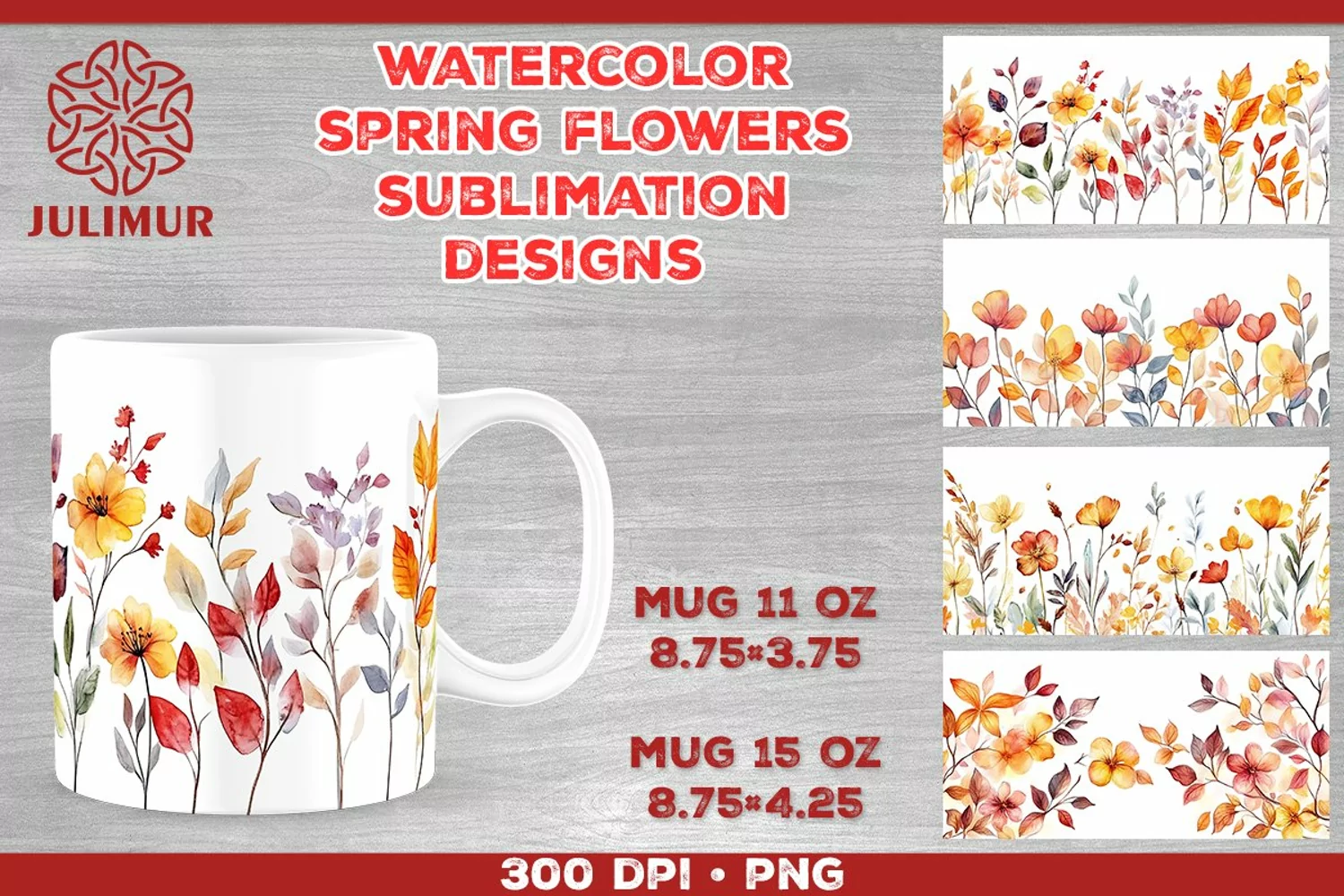 Blooming Spring Watercolor Flowers Mug Sublimation Design product image 1