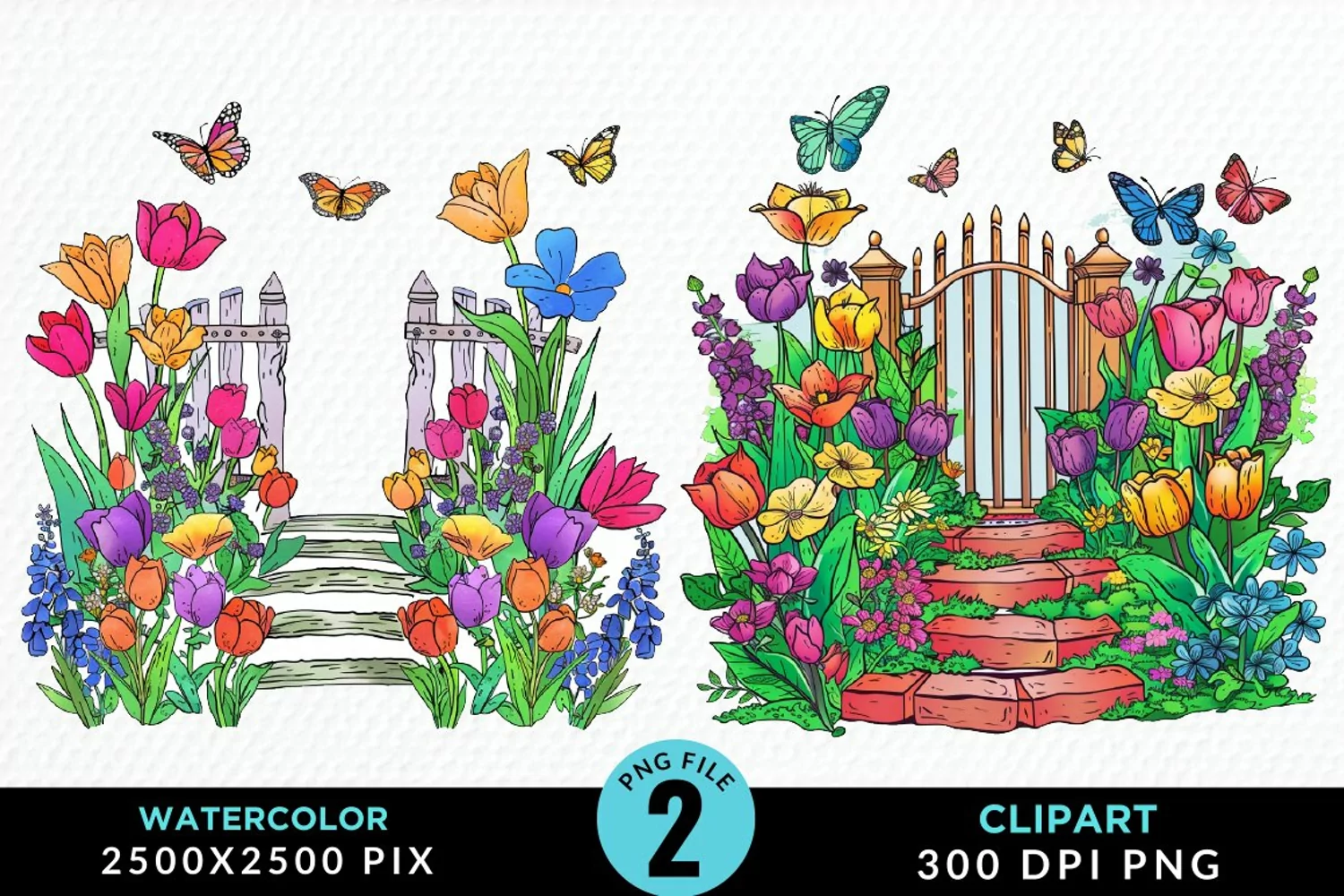 Watercolor Spring Garden Design Clipart product image 1
