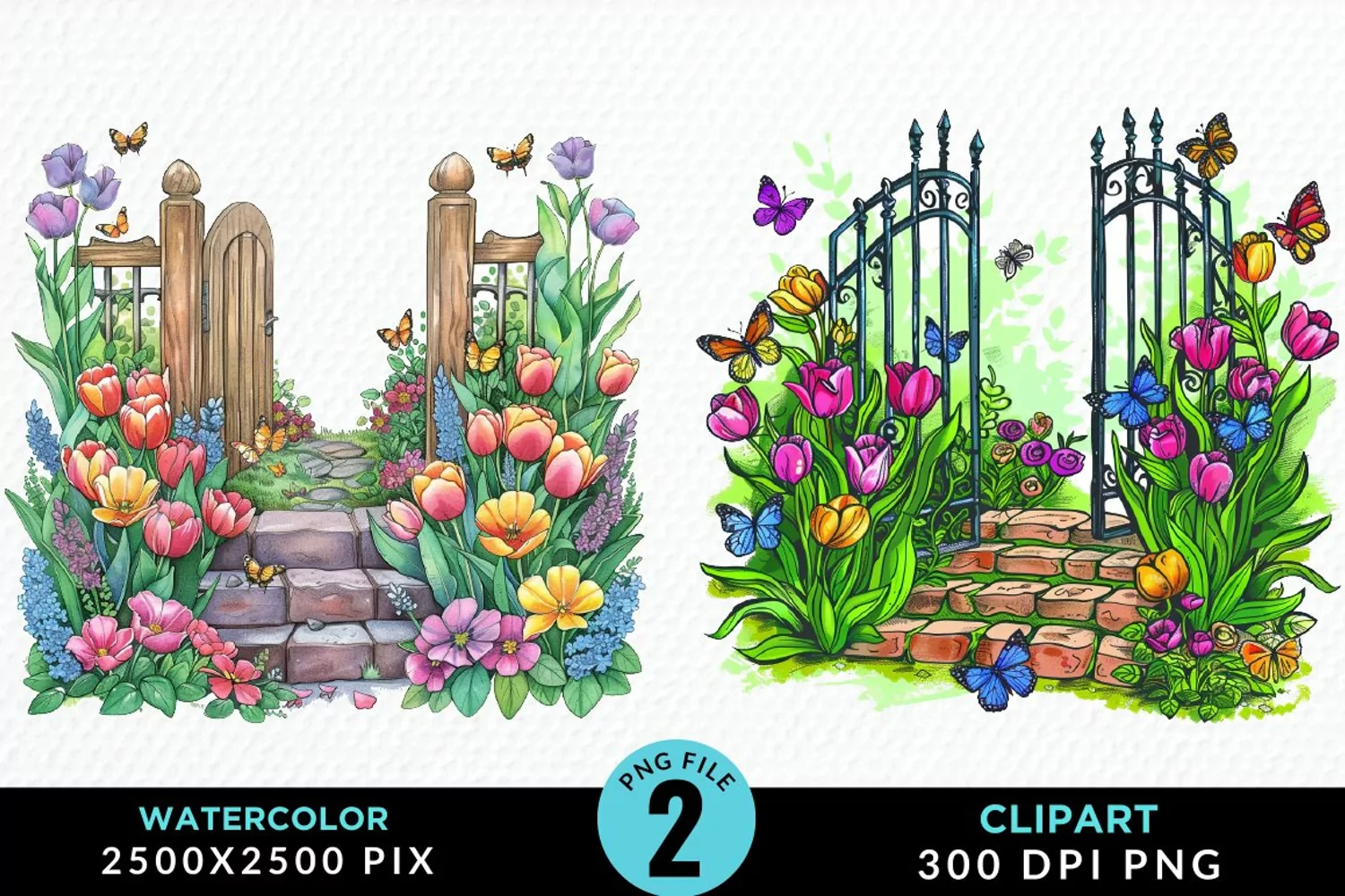 Watercolor Spring Garden Design Clipart product image 1