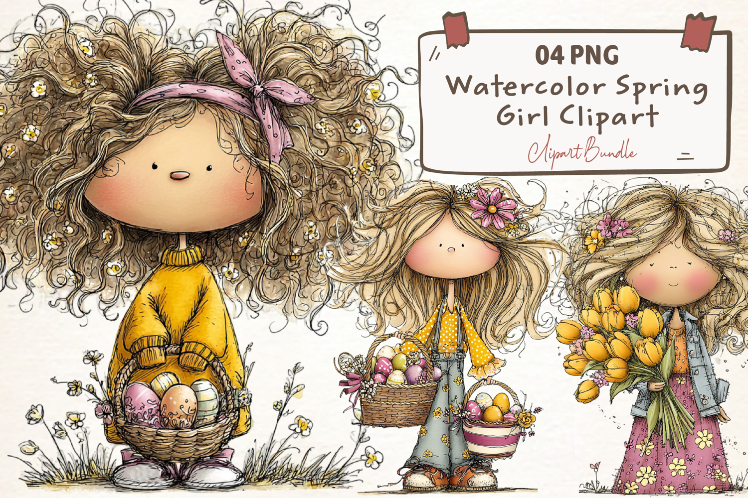 Watercolor Spring Girl Clipart product image 1