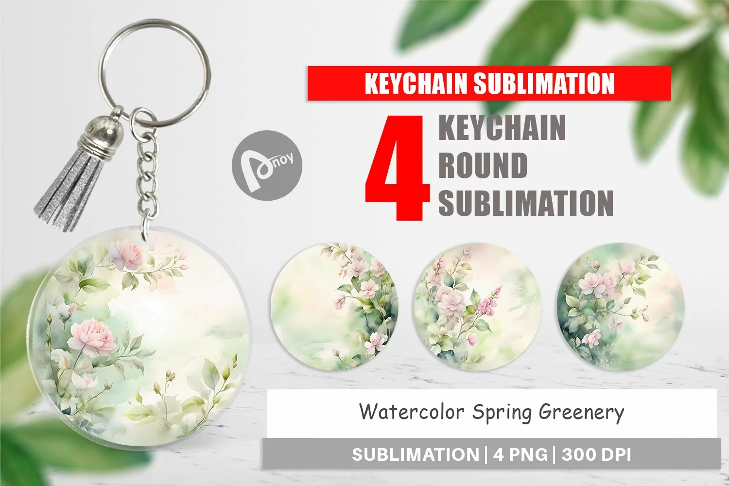 Keychain Watercolor Spring Greenery product image 1
