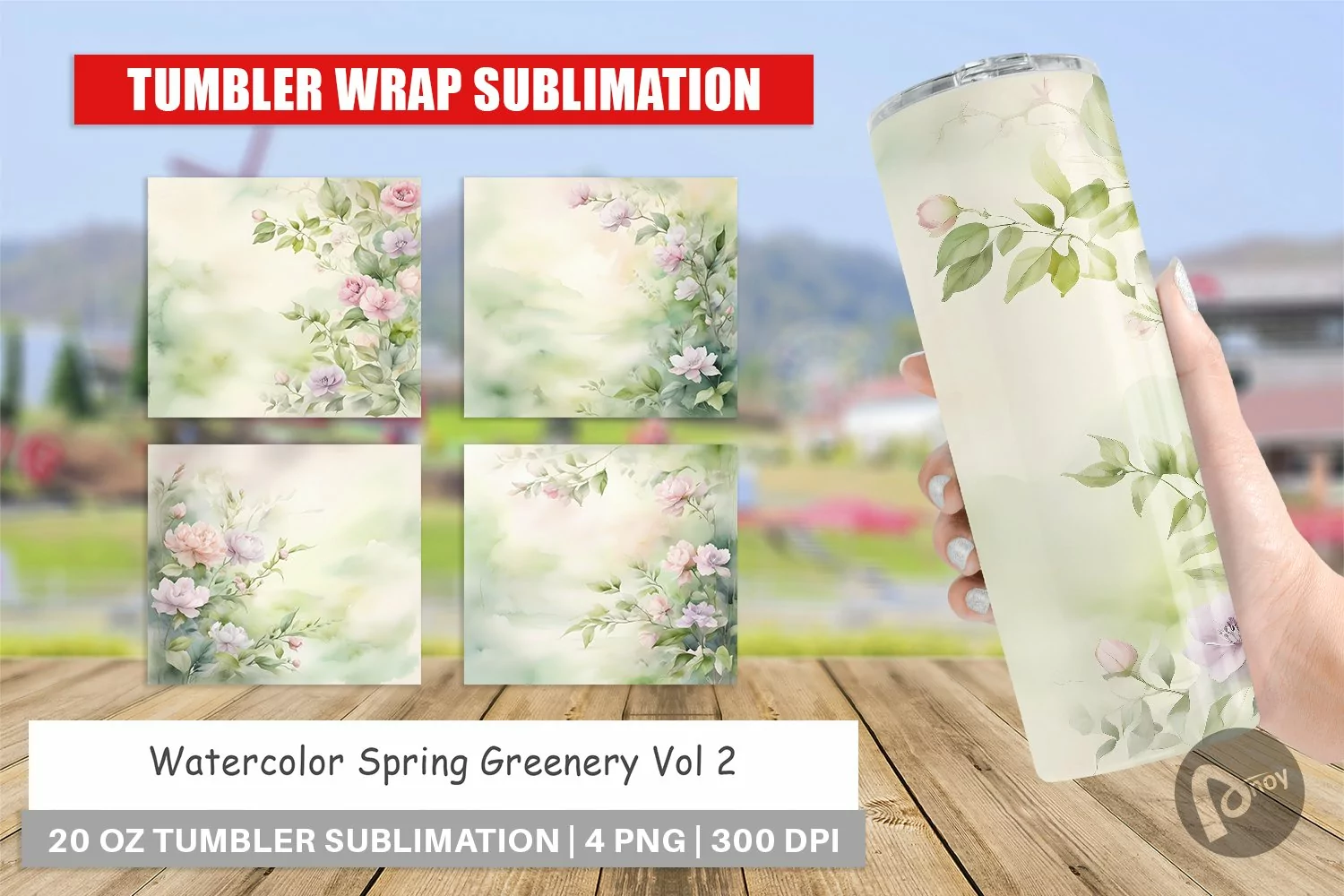 Tumbler Sublimation Watercolor Spring Greenery product image 1