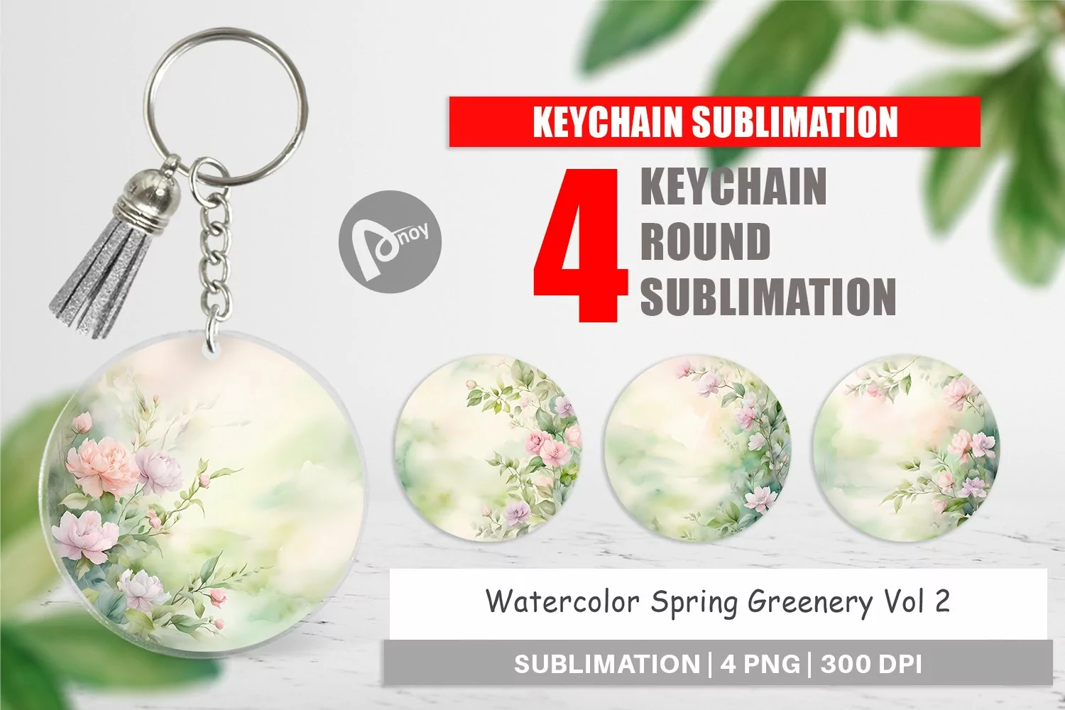 Keychain Watercolor Spring Greenery product image 1
