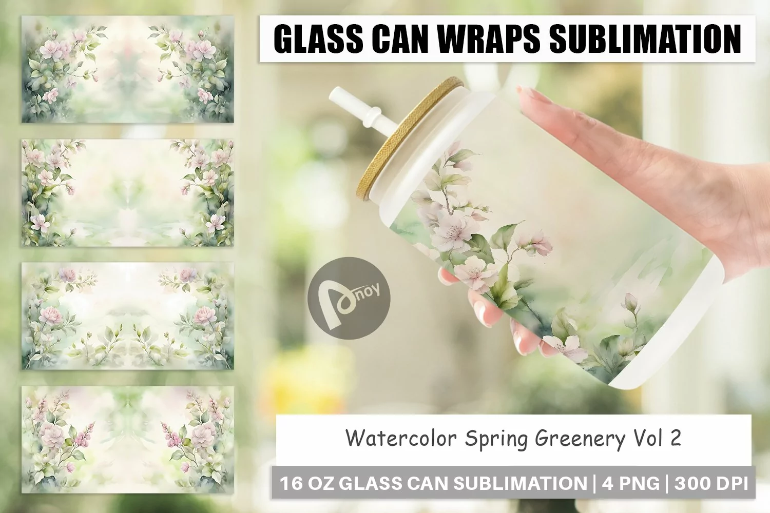 Glass Can Wraps Watercolor Spring Greenery product image 1