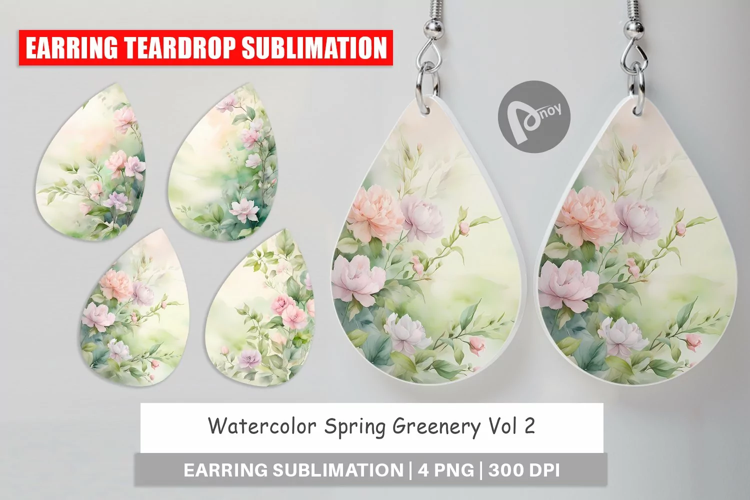 Earring Teardrop Watercolor Spring Greenery product image 1