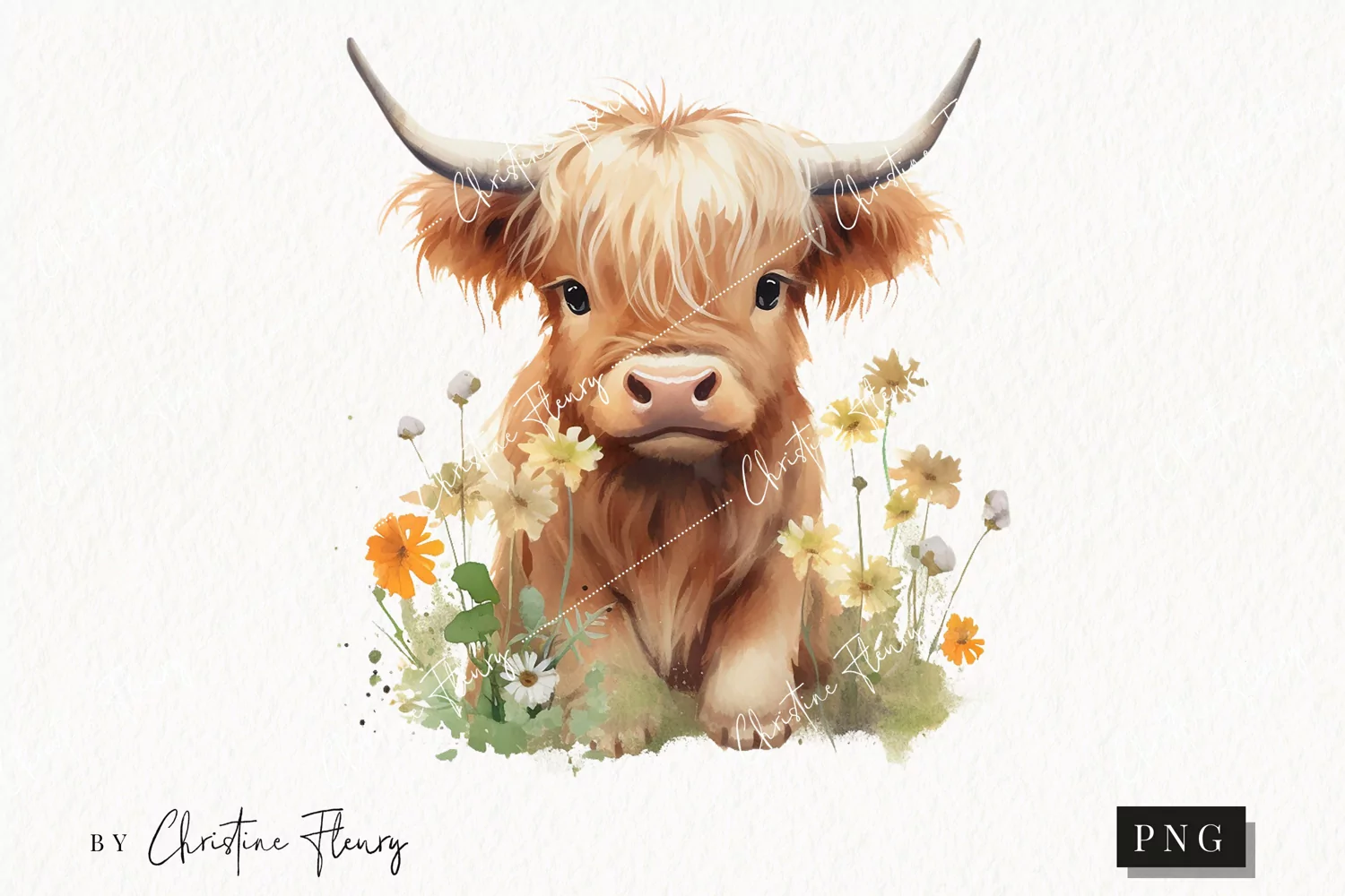 Spring Highland Cow PNG | Spring PNG product image 1