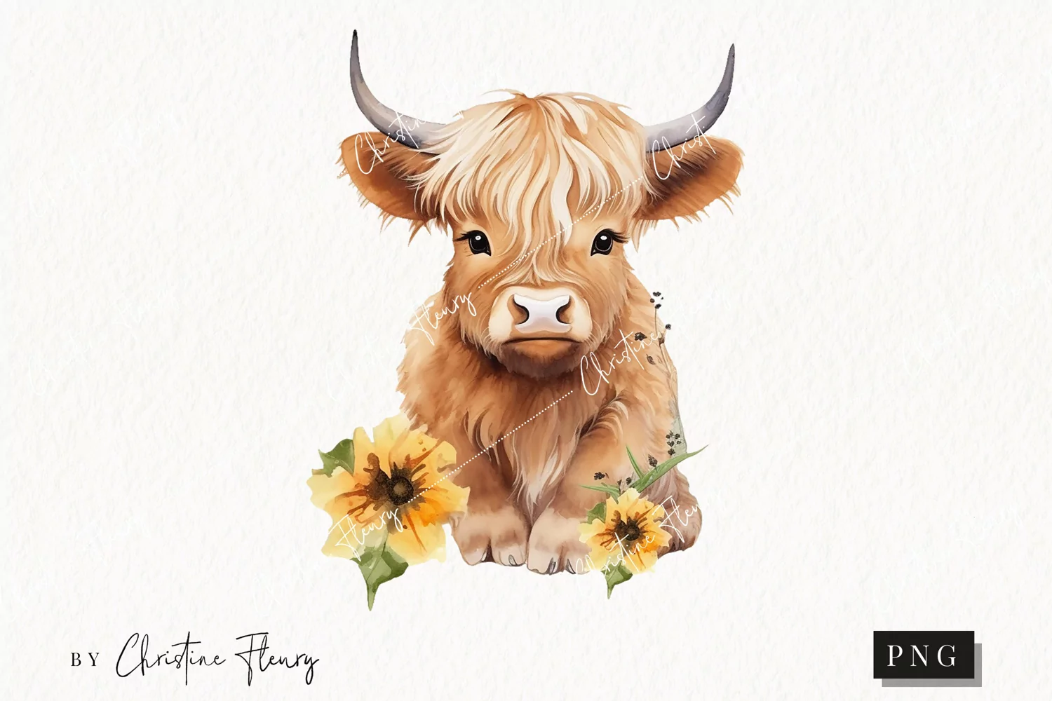 Spring Highland Cow PNG | Spring PNG product image 1