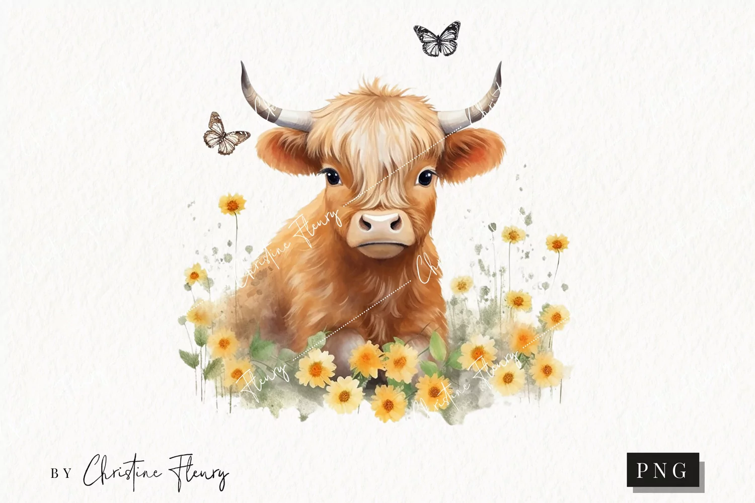Spring Highland Cow PNG | Spring PNG product image 1