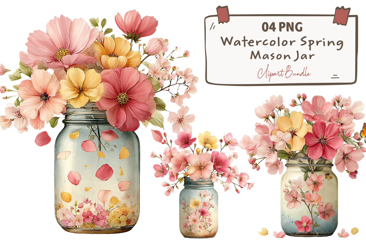 Watercolor Spring Mason Jar Clipart product image 1